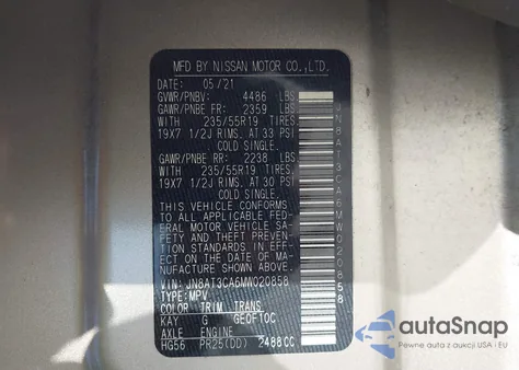 2021 Nissan Rogue Sl Fwd из США, поврежденный, VIN JN8AT3CA6MW020858